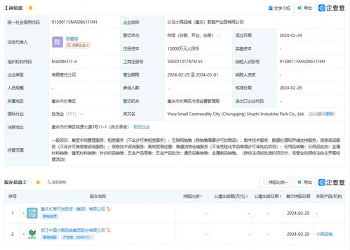 小商品城攜手重慶成立數(shù)智產(chǎn)業(yè)園，注冊資本1億賦能數(shù)據(jù)處理與存儲服務(wù)